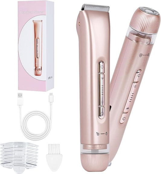 2 in 1 Women Electric Shaver, Dual Head Bikini Trimmer for Women IPX7 Waterproof Wet & Dry Use Electric Razors with Dual Heads Rechargeable Lady Trimmer for Bikini Underarm Leg Arm Body Face-GlimoraGlow