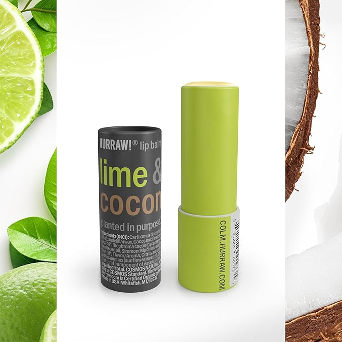 Hurraw! Lime & Coconut Lip Balm, 3 Pack: Plastic-Free with new cardboard push-up tube. Certified Organic, All Natural Origin, Vegan & Cruelty Free. Gluten Free. Bee, Shea, Soy & Palm Free. Made in USA-GlimoraGlow