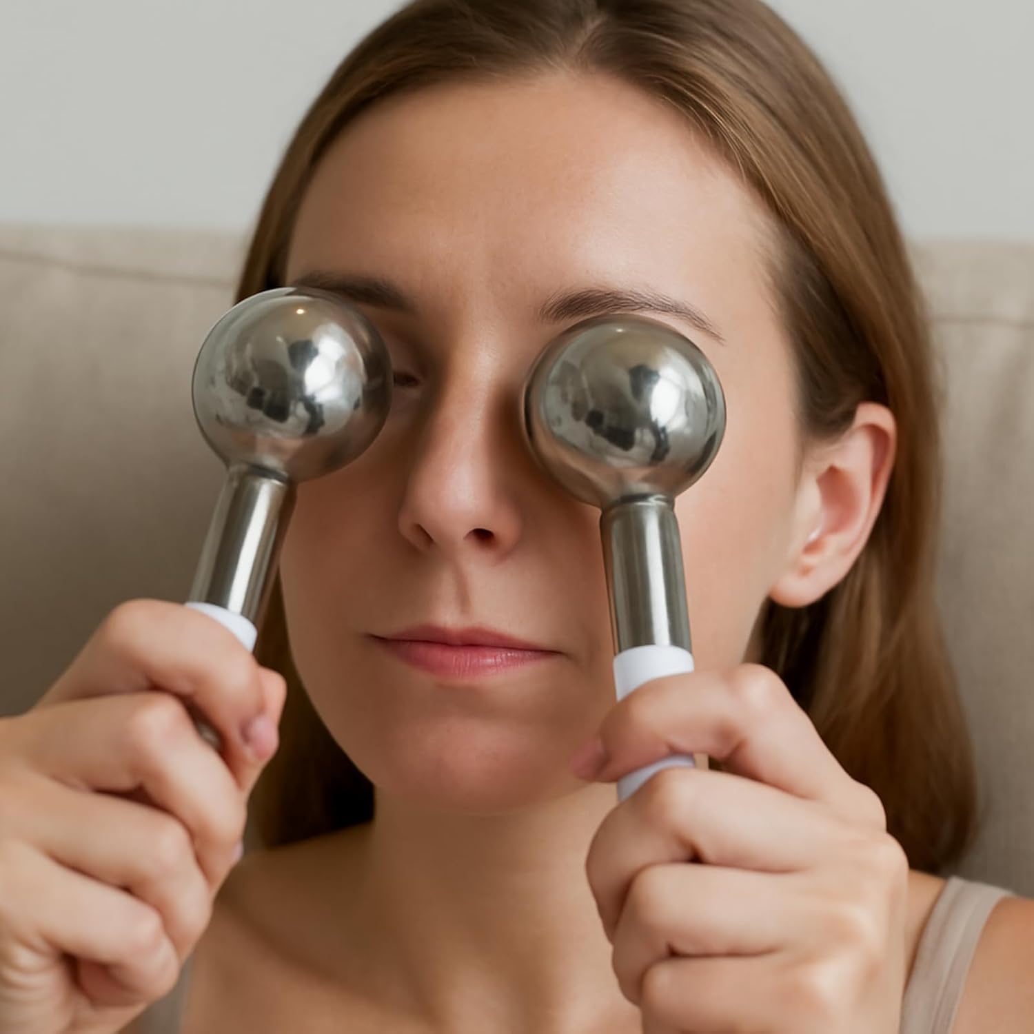 Ice Roller for Face Ice Globes Eye Massager Facial Roller Tools Stainless Steel Cryo Globes Long-Lasting Cold Therapy for Eyes, Hot Flashes, Body Skin Care for Puffiness, Wrinkles-GlimoraGlow