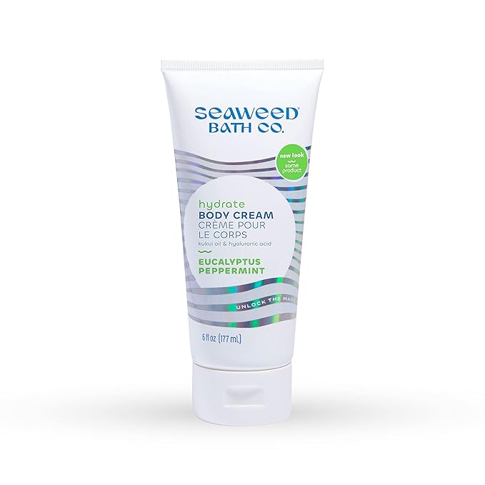 Seaweed Bath Co. Hydrate Body Cream, Eucalyptus Peppermint Scent, 6 Ounce, Nourishing Hand & Body Lotion Moisturizer for Dry Skin, with Sustainably Harvested Seaweed, Kukui Oil, Hyaluronic Acid-GlimoraGlow