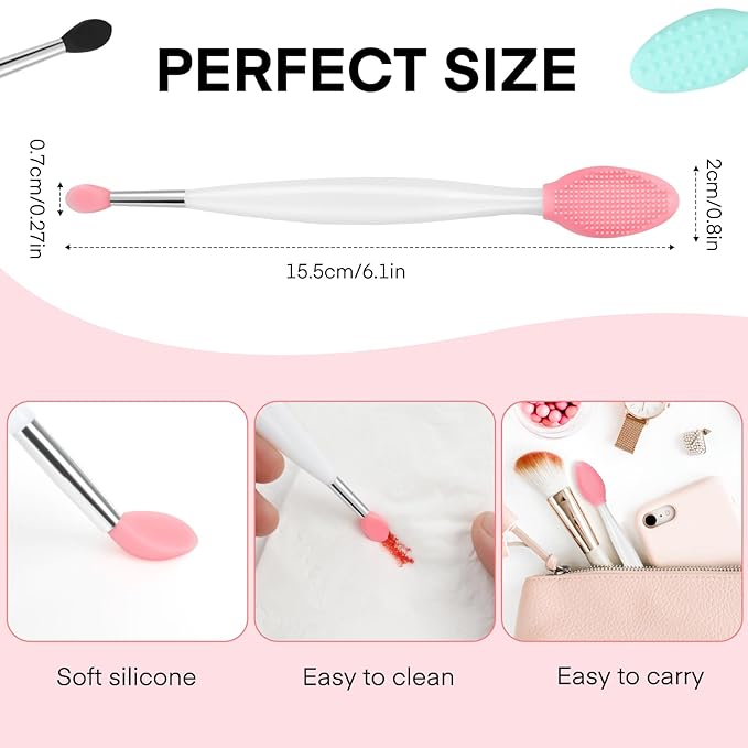 Unaone Lip Scrub Brush - 3 PCS Dual-ended Lip Scrubber Exfoliator and Silicone Lip Brush, 2-in-1 Silicone Lip Scrub Tool Lip Mask Applicator, Gentle Exfoliator & Applicator for Soft-GlimoraGlow