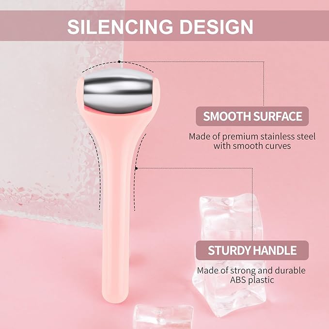 MAANGE Mini Eye & Face Rollers for Eye Massager, Stainless Steel Eye Ice Roller for Relief Puffiness Migraine Skincare Facial Roller (Pink)-GlimoraGlow