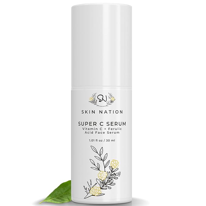 Skin Nation Super Hydrating Vitamin C Face Serum with Ferulic Acid, Aloe Vera, Rosehip Oil, Can Help Smooth Skin Texture and Supports Firmer Skin, for Dry and Sensitive Skin-GlimoraGlow