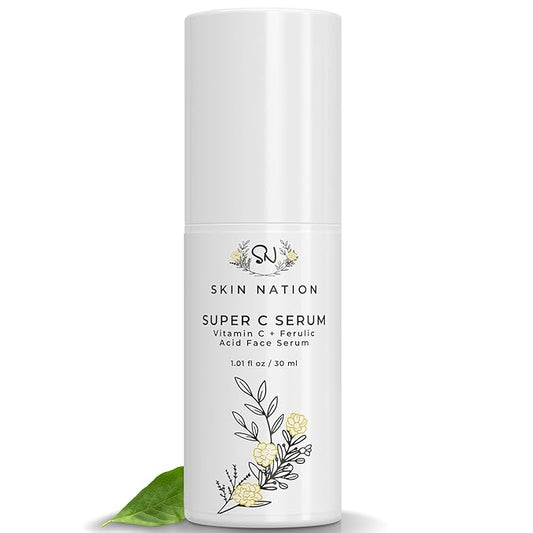 Skin Nation Super Hydrating Vitamin C Face Serum with Ferulic Acid, Aloe Vera, Rosehip Oil, Can Help Smooth Skin Texture and Supports Firmer Skin, for Dry and Sensitive Skin-GlimoraGlow