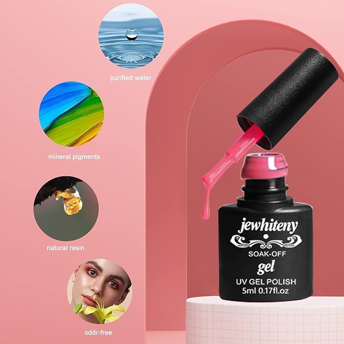 JEWHITENY 45PCS Gel Nail Polish Kit, 42 Colors 5ML Gel Polish Nude Gray Pink Blue Soak Off Glitter Nail Art Starter Kit Beauty Gifts Set for Women Girls Valentines Mother's Day Gift-GlimoraGlow