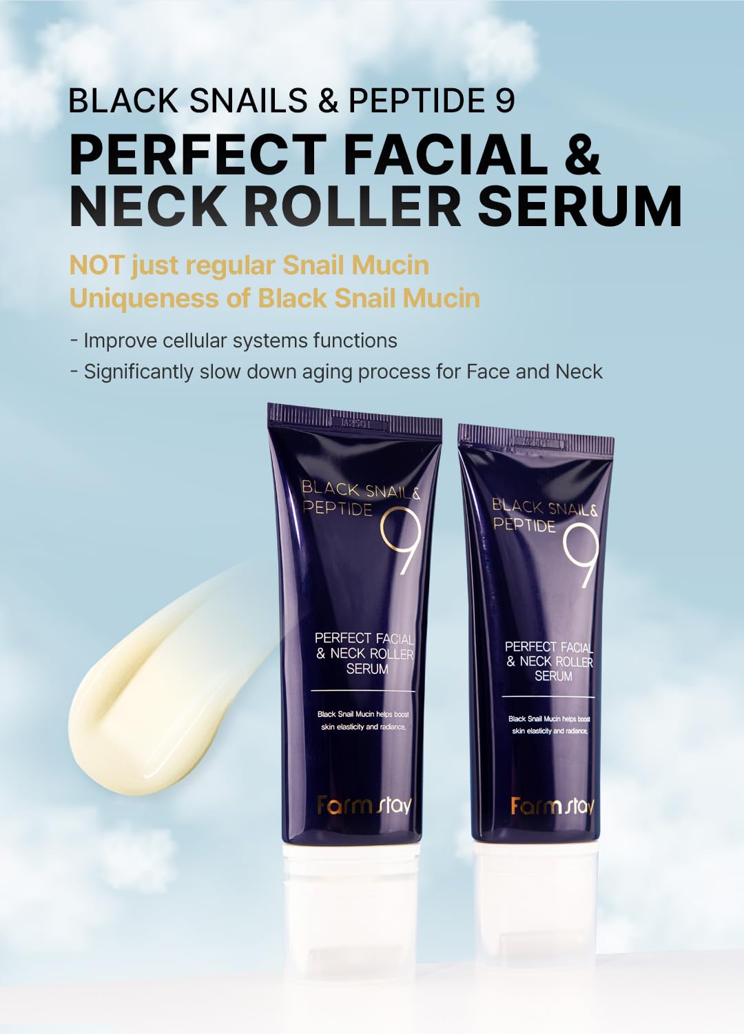 Farmstay Black Snail & Peptide 9 Perfect Facial & Neck Roller Serum – Firming & Lifting, Deep Hydration & Skin Elasticity, Snail Mucin & 9 Peptides for Youthful Glow & Smooth Skin, 100ml-GlimoraGlow