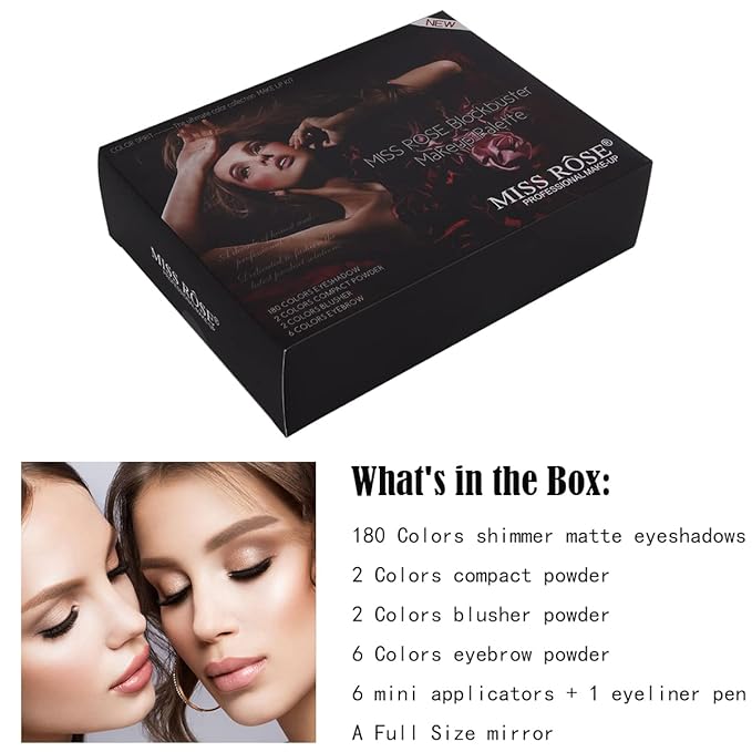 190 Colors Cosmetic Make up Piano Box Set,Combination with Eyeshadow /Facial Blusher /Eyebrow Powder /Eyeliner Pencil /Mirror,All-in-1 Makeup Gift Set (Color A)-GlimoraGlow