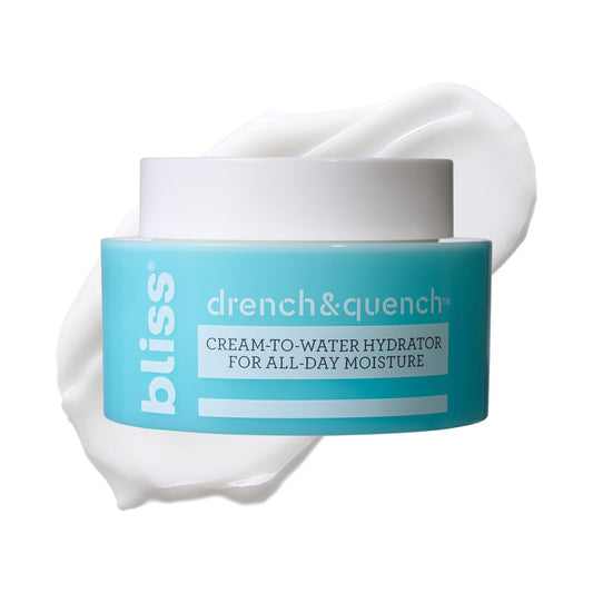 Bliss Drench & Quench Hyaluronic Acid Cream to Water Moisturizer | Lightweight Face Cream with 4 Types of Hyaluronic Acid for All Day Hydration and Plump Skin | Clean Vegan & Cruelty Free 1.7 fl oz-GlimoraGlow