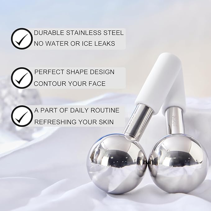 360 Rotating Ice Globes for Face & Eyes, Unbreakable Stainless Steel Cryo Sticks for Beauty Routines, Facials Cold Roller Colling Globes for Puffiness, Wrinkles, Dark Circles, Headaches-GlimoraGlow