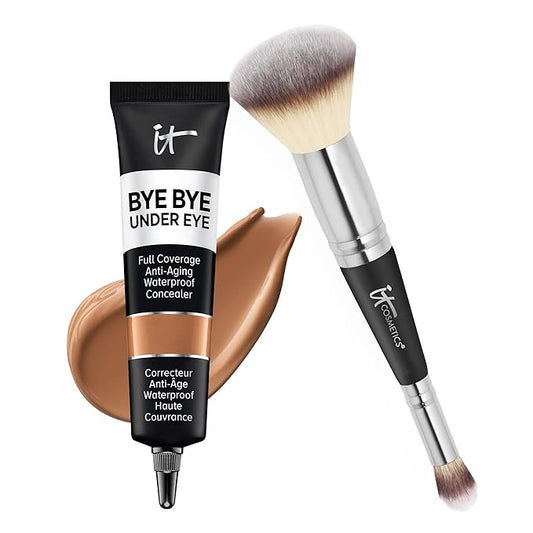 IT Cosmetics Makeup Set - Includes Supersize Bye Bye Under Eye Concealer (40.5 Deep) + Heavenly Luxe Complexion Perfection Concealer Brush (1 fl oz) - with Collagen, Hyaluronic Acid & Antioxidants-GlimoraGlow