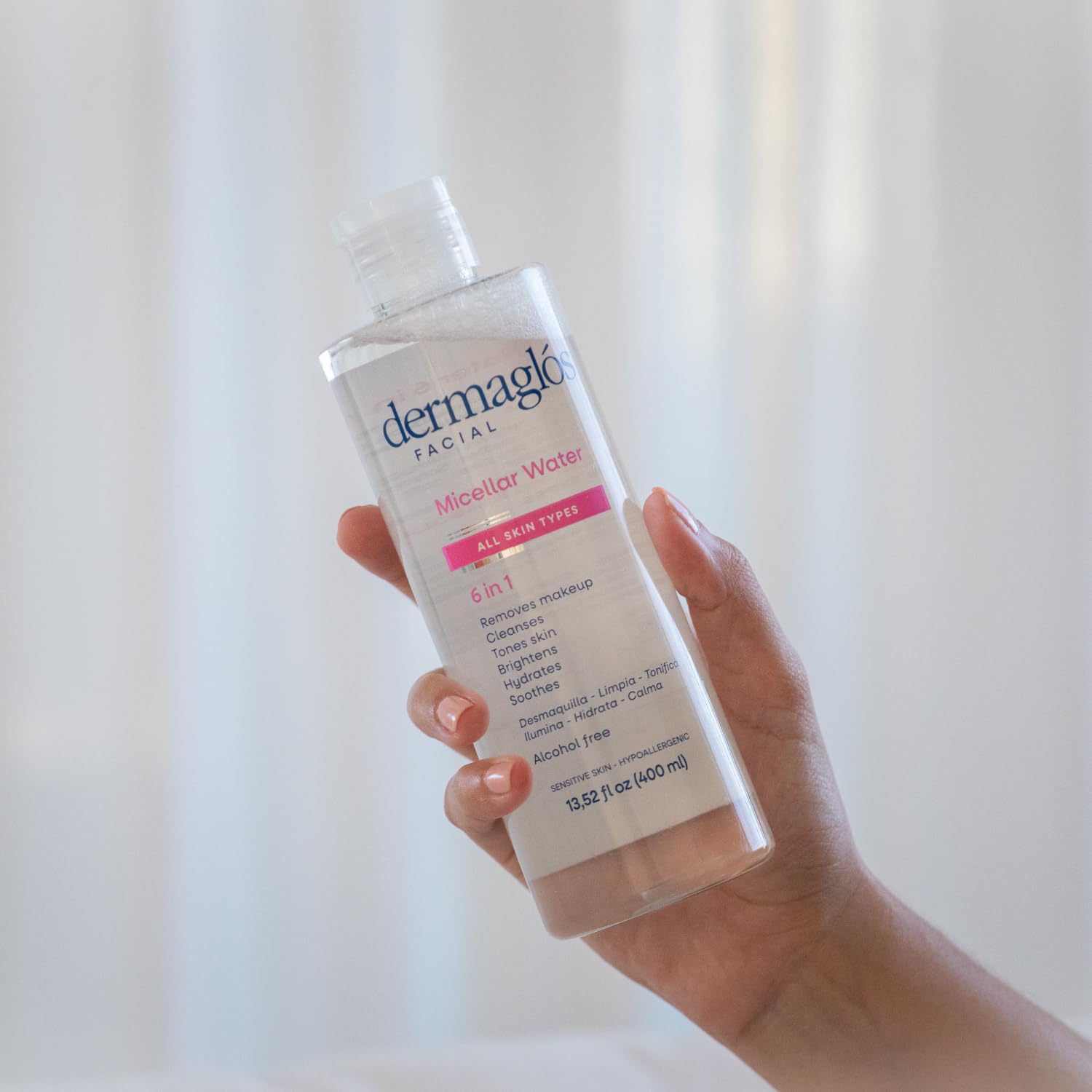 Dermaglos Micellar Water for All Skin Types Even Sensitive | All In 1 Hydrating Facial Cleanser & Makeup Remover, Brightening, Soothing, Gentle Face Toner | Alcohol-Free Formula | 13.52 Fl Oz-GlimoraGlow