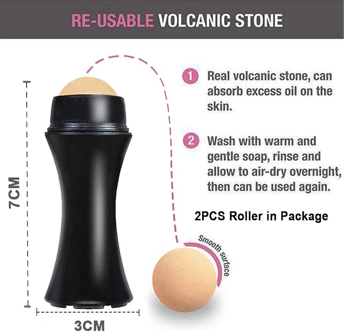 2Pcs Volcanic Face Roller Oil Control On The Go Oil-Absorbing Blotting Tool Natural Volcanic Roller Stone Ball (Black and White)-GlimoraGlow