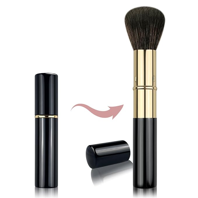 Retractable Makeup Brush, Travel Kabuki Powder Brush, Retractable Blush Brush, for Blush, Bronzer, Buffing, Highlighter Flawless Powder Cosmetics, Travel Friendly-GlimoraGlow