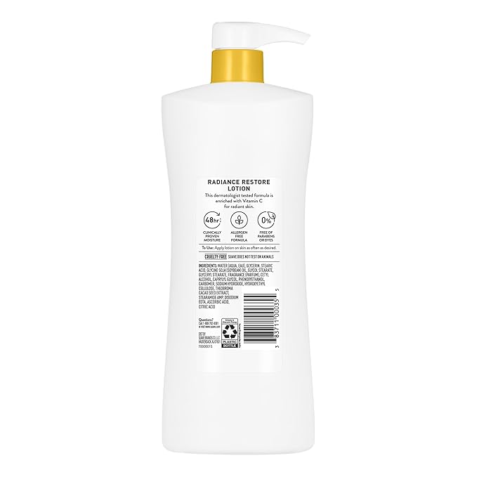 Suave Radiance Restore Hand & Body Lotion For Women With Vitamin C, Brighten & Hydrate Dry, Dull Skin, Non Greasy, Moisturizing Cream Evens Skin Tone, Allergen Free, 28 FL OZ Pump, 4 Pack-GlimoraGlow