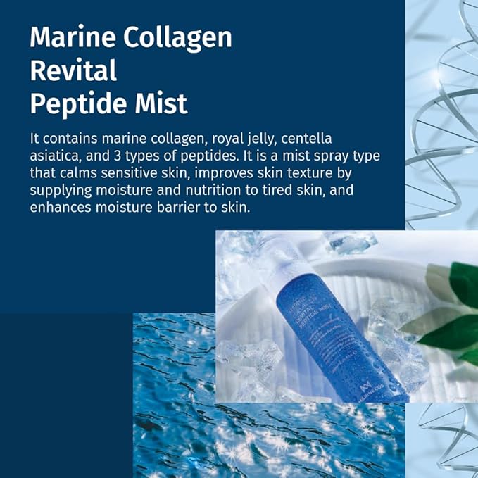 Marine Collagen Revital Peptide Mist 120ml ㅣ Fine Facial Spray for Hydration Soothing Glow ㅣ Daily Moisture Mist with Centella and Peptides-GlimoraGlow