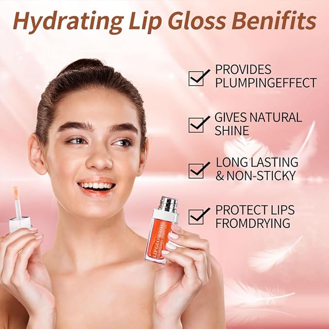 Hydrating Lip Glow Oil, Moisturizing Lip Glow Oil, Nourishing Glossy Transparent Lip Oil, Plumping Lip Oil, Lip Balm, Non-sticky Tinted Toot Lip Balm for Lip Care (CORAL) 0.2 OZ-GlimoraGlow