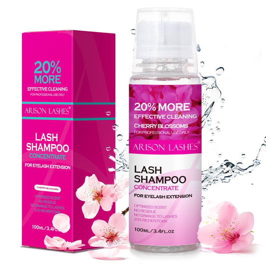 ARISON LASHES Lash Shampoo Concentrate for Lash Extensions 100ML Eyelash Cleanser Concentrate Oil-Free Eyelash Extension Shampoo with Salon Home Care(Cherry Blossom)-GlimoraGlow