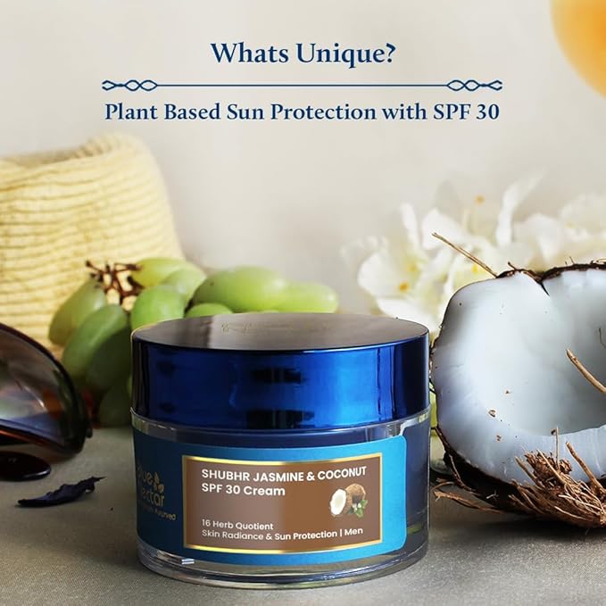 Blue Nectar Coconut Face Cream with SPF 30 Sunscreen for Men | Plant Based Oil Free Moisturizer for Face with Vitamin E |Sunscreen for Oily, Dry & Sensitive Skin (16 Herbs, 1.76 FlOz)-GlimoraGlow