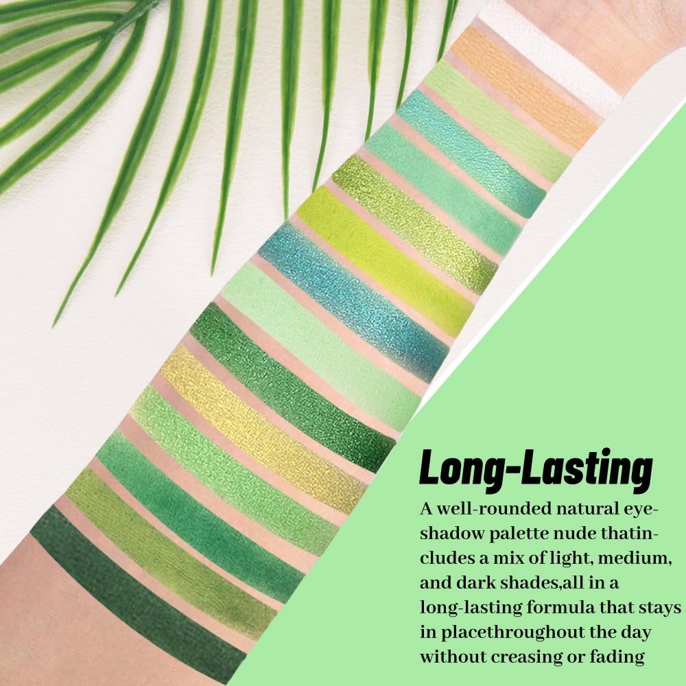 15 Colors Green Matte & Shimmer Eyeshadow Palette - Olive Teal GreenYellow DarkSeaGreen LimeGreen Pink White Eye Shadow Primers Powder for Smoky Looks, Makeup Artist Friendly, Vegan & Cruelty-Free-GlimoraGlow