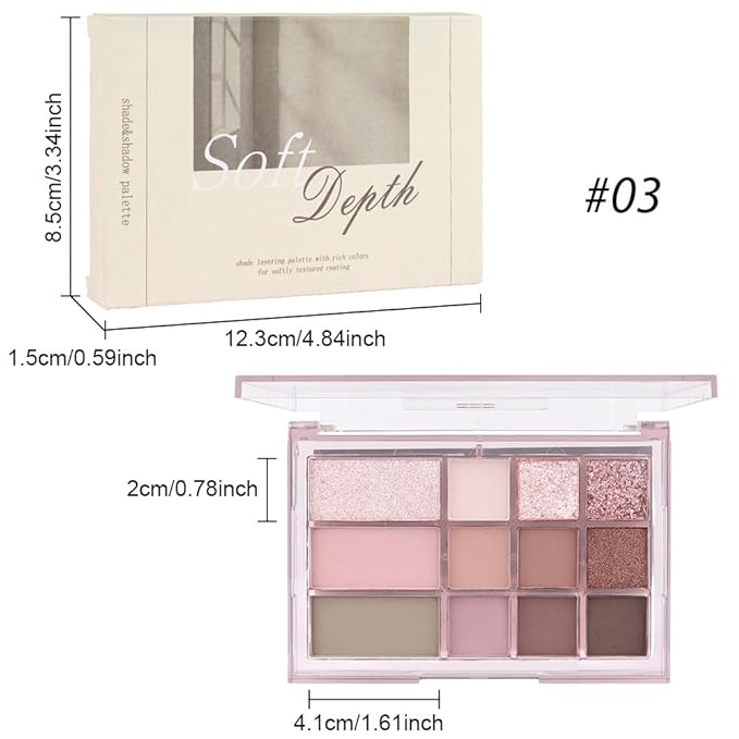 12 Girds Colorful Matte Shimmer Eyeshadow Palette for Eye Makeup,High Pigmented Eye Shadow Primers Powder Palet de sombras de ojos 12-C-GlimoraGlow