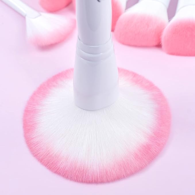 Bueart Design 16Pcs ULTRA SOFT labeled Makeup Brushes set with brush Holder face brush for Foundation Powder Blending Blush wooden Handle(16Pcs White+Pink Holder)-GlimoraGlow