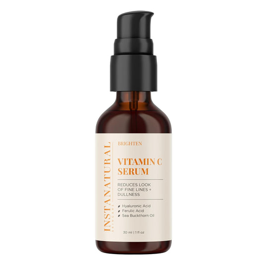 InstaNatural Vitamin C Face Serum, Brightens, Hydrates and Reduces Signs of Aging, with Vitamin C, Hyaluronic and Ferulic Acid, 1 FL Oz-GlimoraGlow