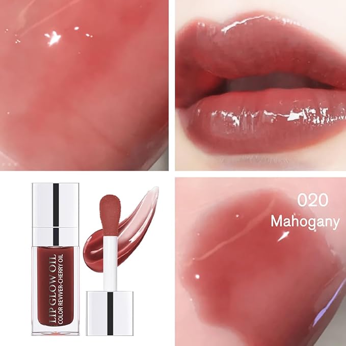 Hydrating Lip Glow Oil Moisturizing Plumping Lip Tint Lip Gloss Transparent Lip Balm Long Lasting Nourishing Repairing Lightening Lip Lines (020# MAHOGANY)-GlimoraGlow