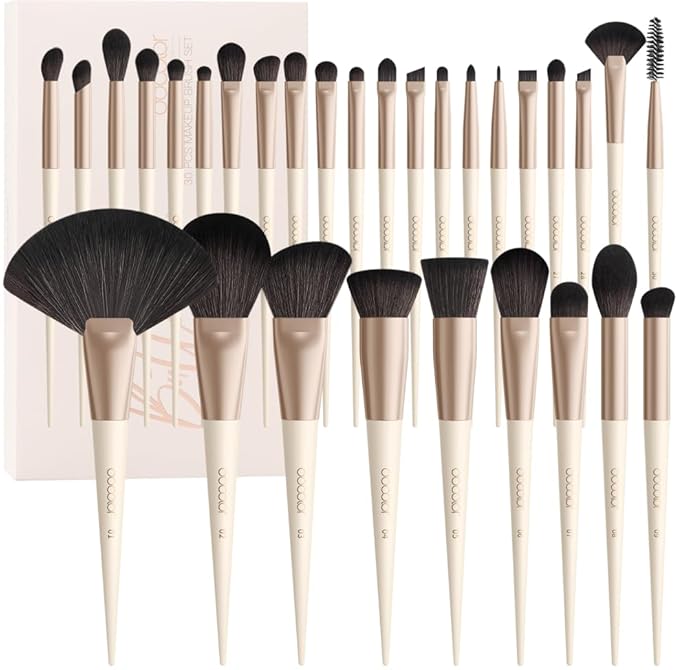 Docolor Makeup Brushes Set Professional 30Pcs Makeup Brushes Premium Synthetic Powder Kabuki Foundation Contour Blush Concealer Eye Shadow Blending Eyeliner Crease Eyebrow Make Up Brush Kit - Beige-GlimoraGlow