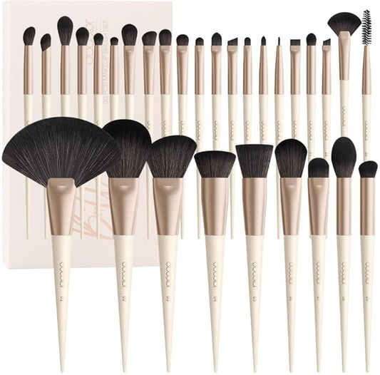 Docolor Makeup Brushes Set Professional 30Pcs Makeup Brushes Premium Synthetic Powder Kabuki Foundation Contour Blush Concealer Eye Shadow Blending Eyeliner Crease Eyebrow Make Up Brush Kit - Beige-GlimoraGlow