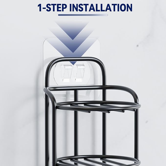 2-Tier Shower Soap Shampoo Bar Holder, Self Adhesive & Freestanding Draining Soap Dish Caddy for Bathroom Wall Accesories Decor Black-GlimoraGlow