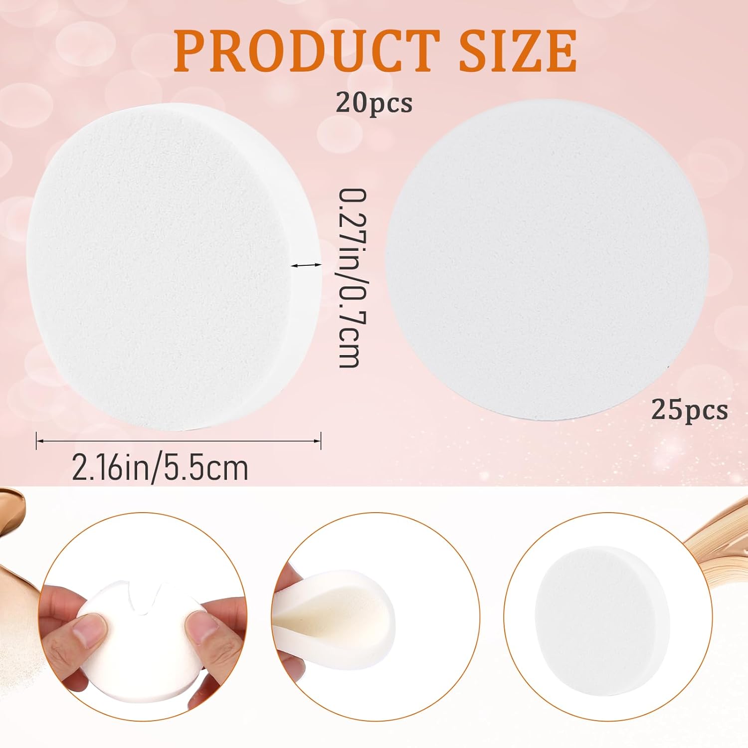 20Pcs White Makeup Sponge Round Make Up Facial Face Soft Sponge Cosmetic Puff Women Lady Beauty Makeup Foundation Powder Puff for All Skin Types Wet and Dry Dual Use-GlimoraGlow