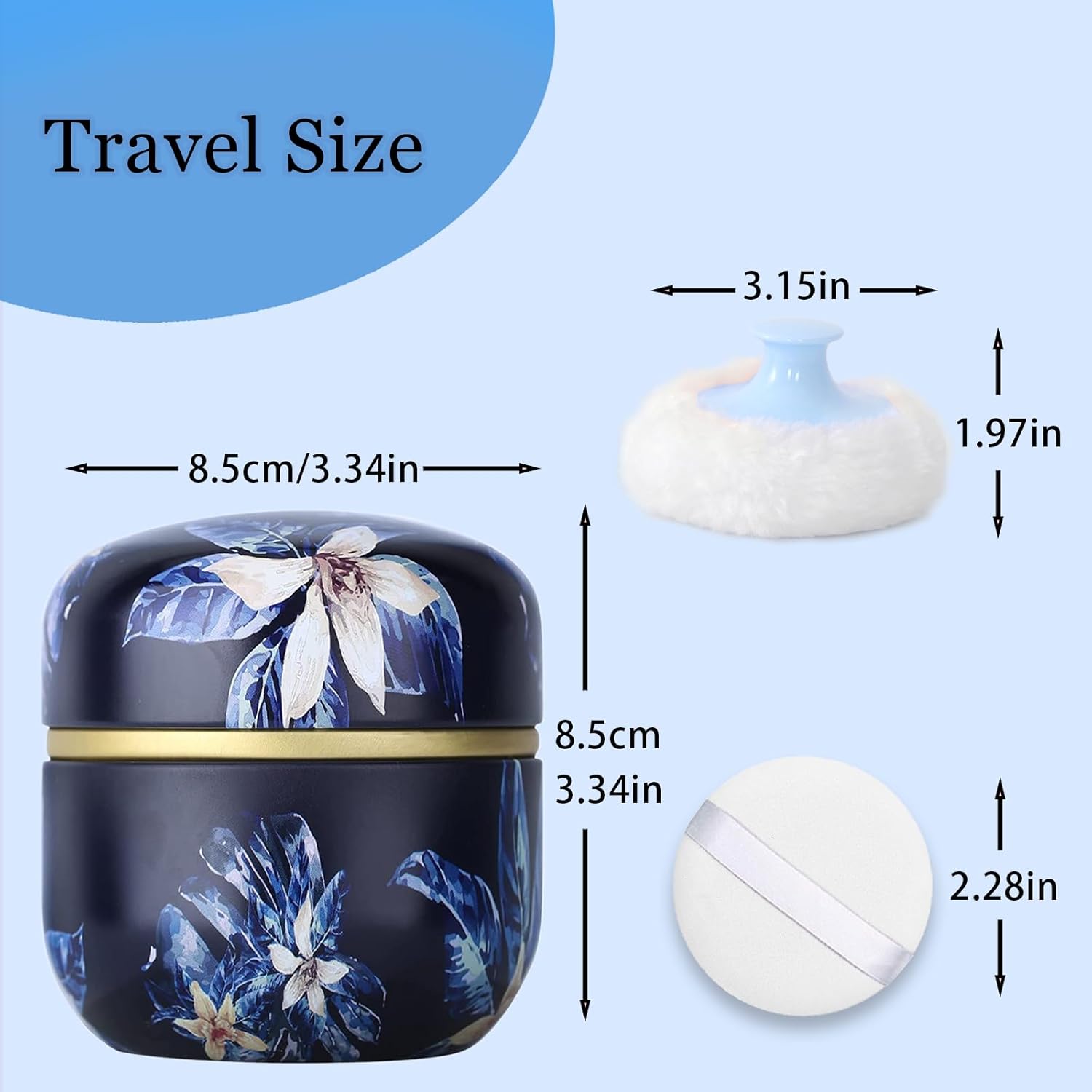 SHIMIDO Body Powder Puff and Container, 3.15" Portable Empty Body Powder Container for Baby Women's Loose Dusting Powder, Powder Case Box with Lids for Bath, Travel and Home Use (Dark Night)-GlimoraGlow