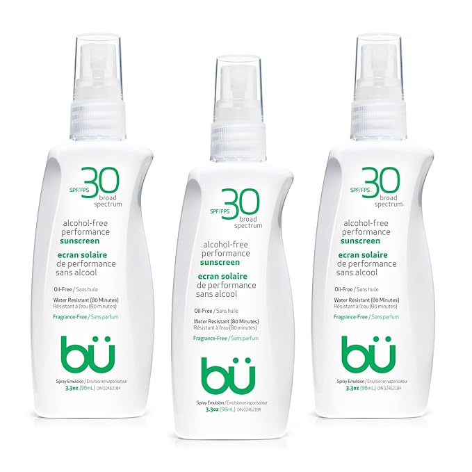 BU SPF 30 Sunscreen Spray for Face and Body, Fragrance Free, TSA Travel Size Sunscreen, Clear, Non Greasy, Water Resistant, for Sensitive Skin, 3.3 oz (3 Pack)-GlimoraGlow