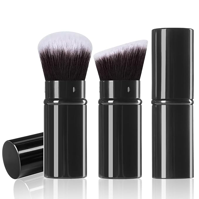 Makeup Brush 2 Pack, Retractable Travel Kabuki Powder Makeup Brush, Foundation Face Blush Brushes for Blending Liquid, Blush, Bronzer, Buffing, Sunscreen,Flawless Cosmetics-GlimoraGlow