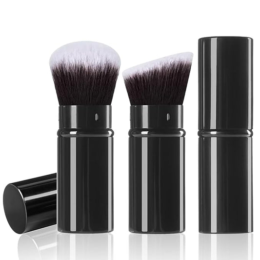 Makeup Brush 2 Pack, Retractable Travel Kabuki Powder Makeup Brush, Foundation Face Blush Brushes for Blending Liquid, Blush, Bronzer, Buffing, Sunscreen,Flawless Cosmetics-GlimoraGlow