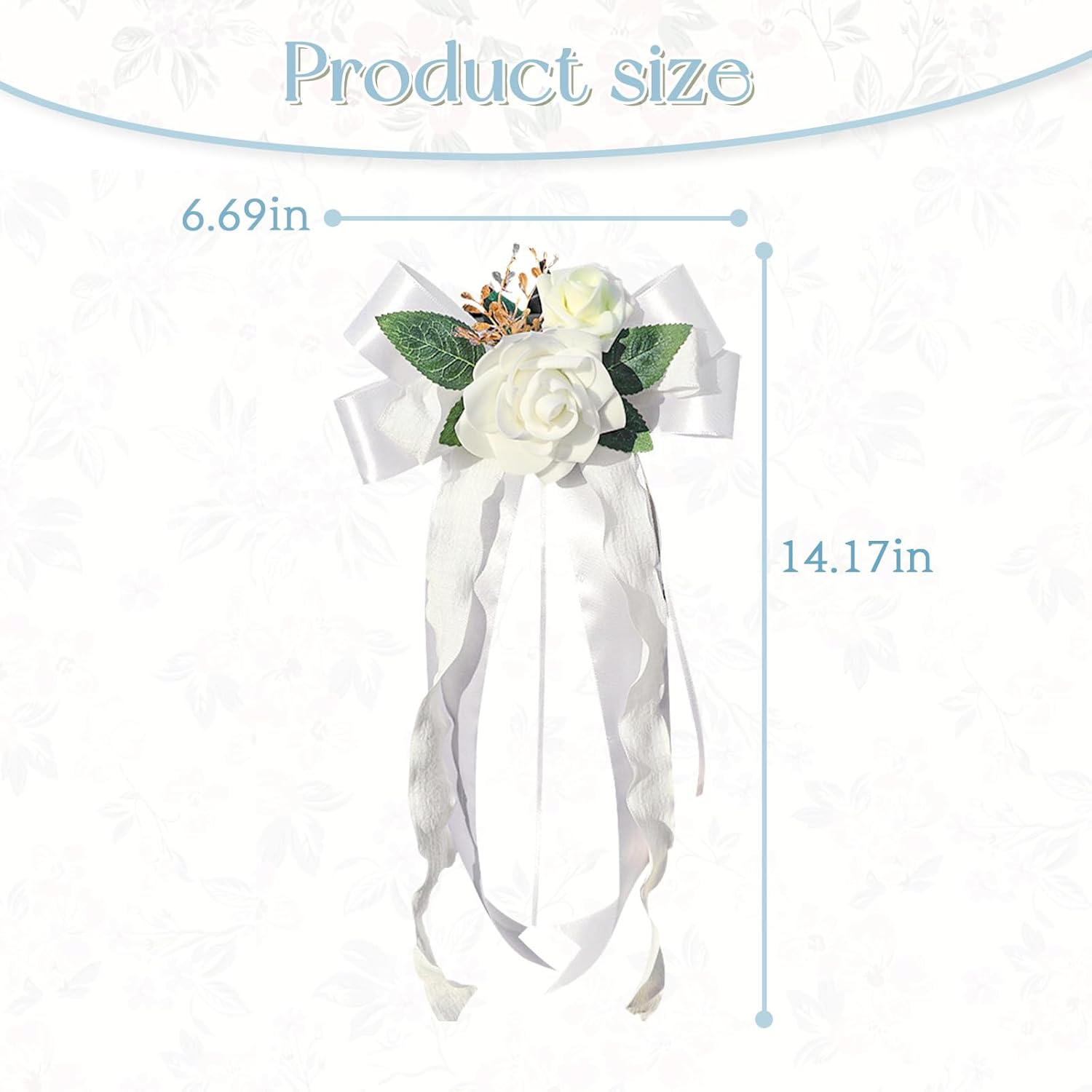 4PCS Wedding Car Door Handle Decorative Flowers, White Artificial Cars Bouquet Flower Bowknot Ribbon Decor, Just Married Automotive Decorations Accessories for Door Handles