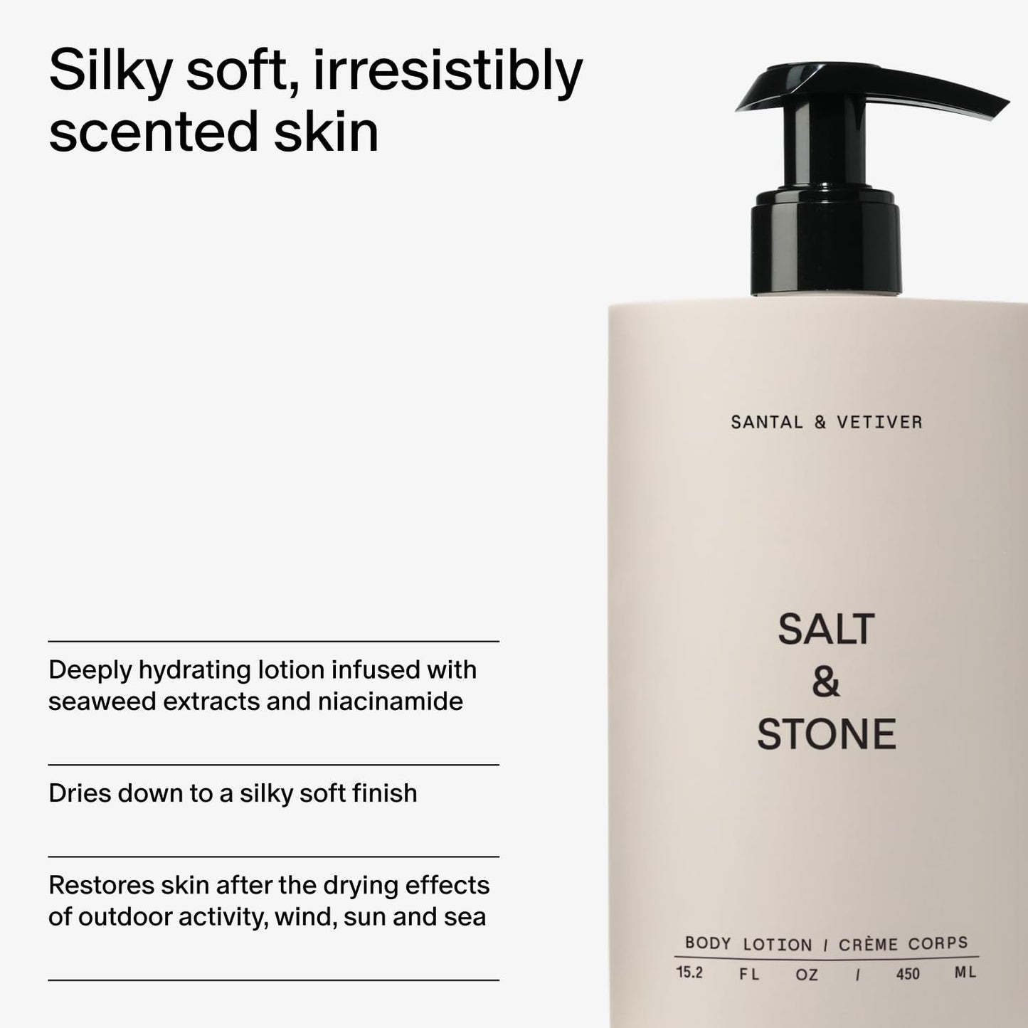 Salt & Stone Body Lotion for Women & Men| Scented Daily Body Lotion | Hydrates, Nourishes & Softens Skin | Restores Dry Skin | Fast-Absorbing | Cruelty-Free & Vegan (450 ml) (Santal & Vetiver)-GlimoraGlow