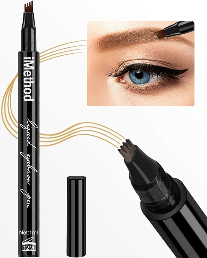 iMethod Eyebrow Pen - iMethod Eye Brown Makeup, Eyebrow Pencil with a Micro-Fork Tip Applicator Creates Natural Looking Brows Effortlessly and Stays on All Day, Dark Brown-GlimoraGlow