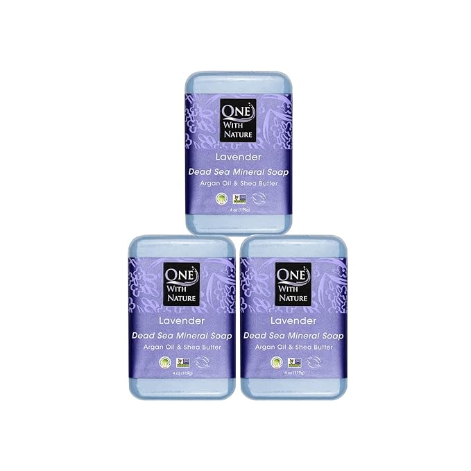 One With Nature Dead Sea Salt Lavender Soap 4oz 3-Pack – Soothing and Exfoliating Soap Bar with Dead Sea Minerals for Face & Body, for Men & Women-GlimoraGlow