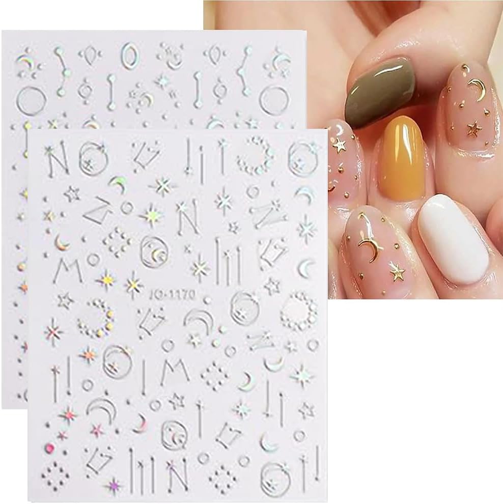 10 Sheets Aurora Nail Art Stickers 3D Pegatinas Uñas Holographic Laser Heart Star Moon Flame Nail Decals Self Adhesive Nail Stickers Nail Supplies DIY Nail Design Nail Art Decoration-GlimoraGlow