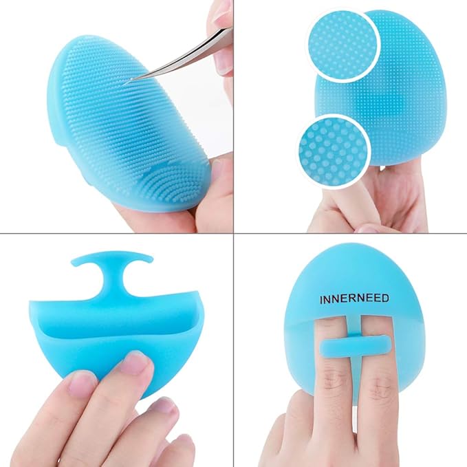 INNERNEED Soft Silicone Facial Cleansing Brush Manual Face Scrubber Exfoliating Massage Scrub Acne Blackheads Remove Handheld Pads for Sensitive, Delicate, Dry Skin (Pack of 2)-GlimoraGlow