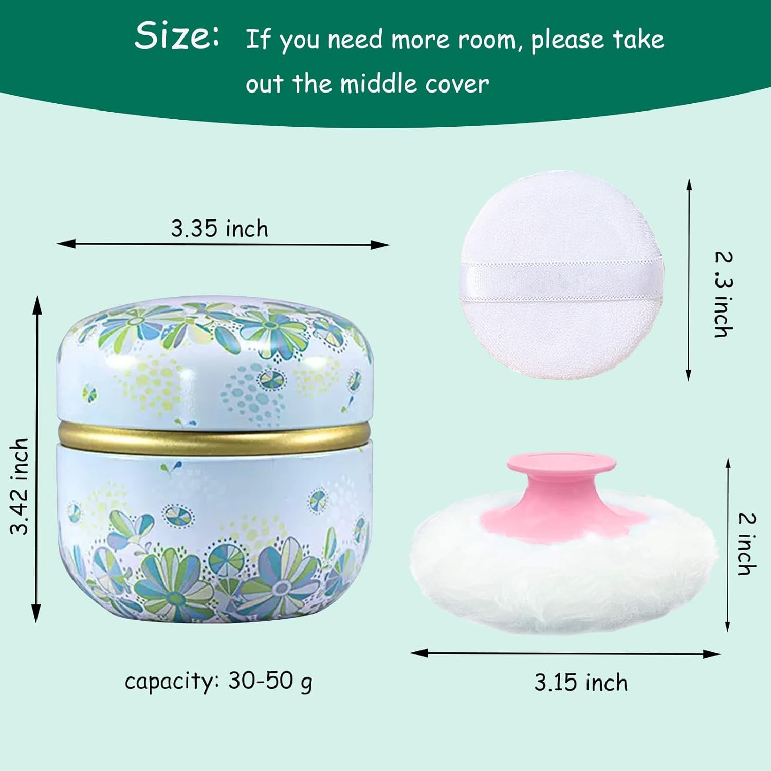 Body Powder Puff and Container for Dusting Powder, Women Powder Puff and Powder Case for Bath and Travel (Light Green)-GlimoraGlow