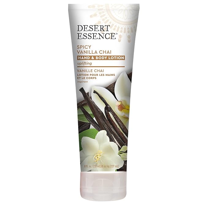 Desert Essence Spicy Vanilla Chai Hand & Body Lotion, Uplifting, Smoothes & Softens Skin, No Greasy Residue, Aloe Vera, Shea Butter, Vitamin E, 8 Fl Oz-GlimoraGlow