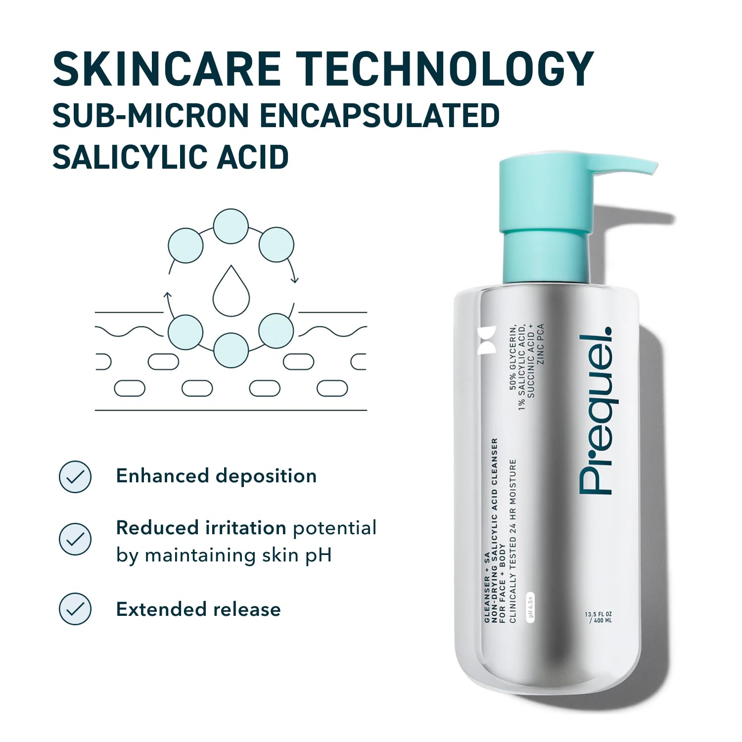 Skin Gleanser SA, Moisturizing Glycerin Face Wash,1% Salicylic Acid Face Cleanser, Unscented and Combination Skin Face Soap, 13.5 ounce (each) Pump Bottles - 6.75 fluid ounce (Pack of 2)-GlimoraGlow