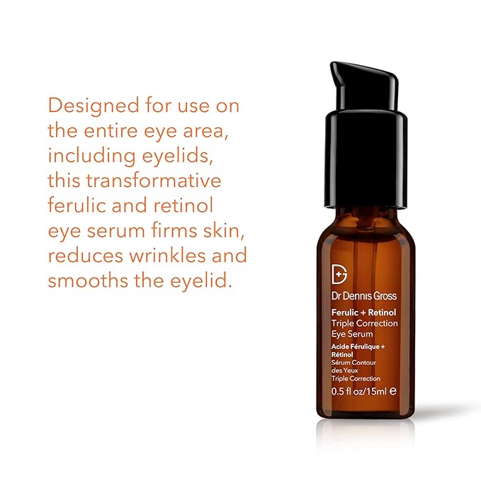 Dr. Dennis Gross Ferulic + Retinol Triple Correction Eye Serum: for Wrinkles, Loss of Elasticity, and Rough Texture, 0.5 fl oz-GlimoraGlow