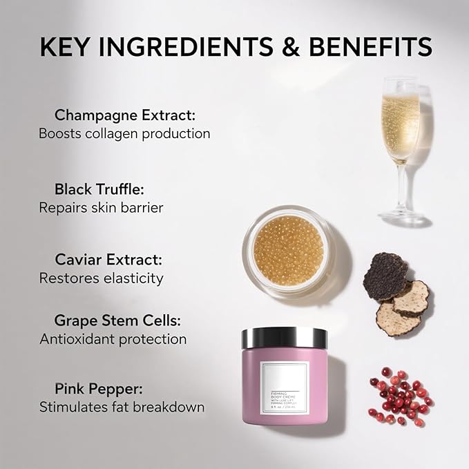 Champagne Lift Body Creme, Champagne Lift Hydrating Firming Body Cream for Crepey Skin, Targets Dry & Sagging Skin on Arms, Legs | Powered by Pink Pepperslim & Luxe-Lift Firming Complex - 8 oz.-GlimoraGlow