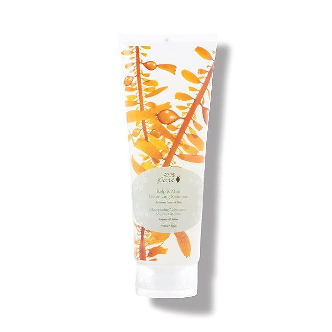100% PURE Kelp & Mint Volumizing Shampoo Purifying Hydration & Deep Detox - Botanical Body Boost for Dry, Damaged Thinning Hair, Promotes Healthy Growth for Women & Men - Sulfate Free - 8 Fl Oz-GlimoraGlow