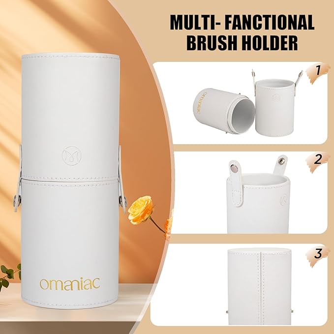 OMANIAC Makeup Brush Set Professional, 12 Pearlescent Wood Handle Makeup Brushes, Premium Cruelty-Free Synthetic Fiber Hair, Travel Make up Brushes Set with Case (White).-GlimoraGlow