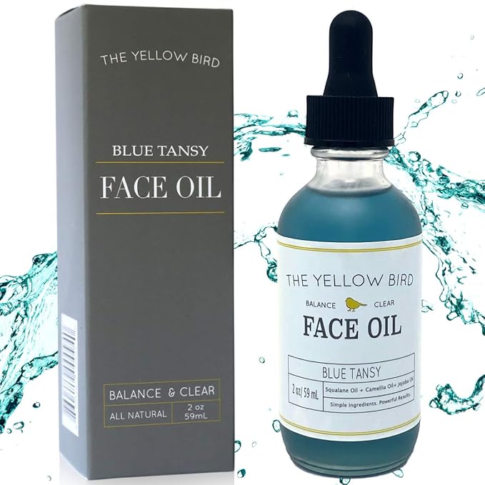 Yellow Bird Balancing Blue Tansy Face Oil 2 oz / 59 ml – Skin Glowing Serum. Collagen Support. Promotes Clear Skin Naturally. Wrinkle, Blemish & Pore Minimizer. Natural, Vegan Facial Moisturizer.-GlimoraGlow