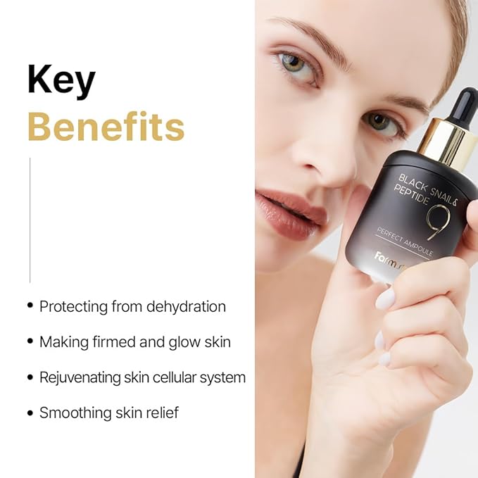 Farmstay Black Snail & Peptide9 Perfect Ampoule, Korean Snail Mucin Serum for Elastic & Glow Skin, Boosting Radiance & Repairing Skin Barrier Serum, for Women & Men, Korean Skin Care, 1.18 Fl. Oz.-GlimoraGlow